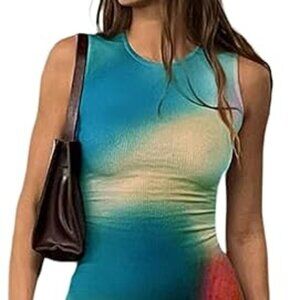Y2K Sleeveless Bodycon Watercolor Dress, size L